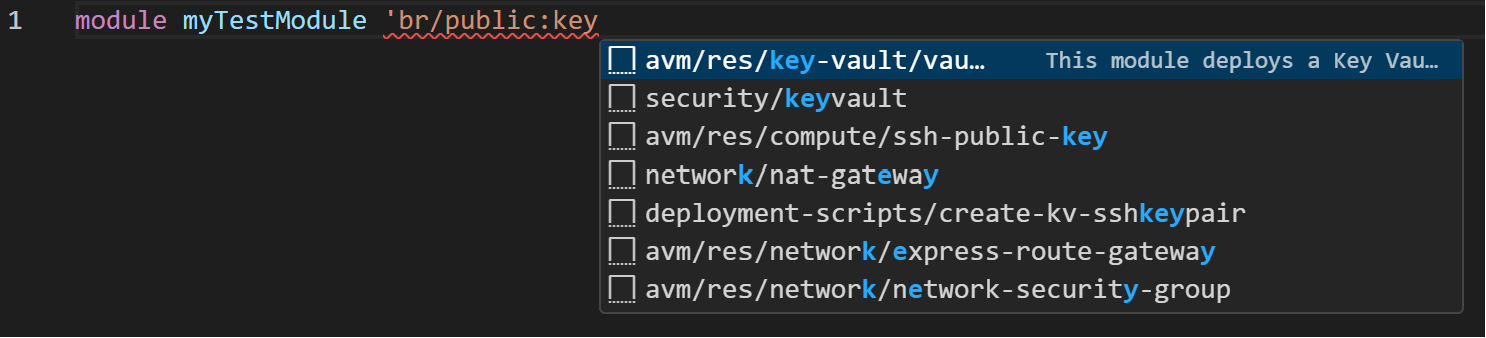 Select module from the Public Bicep Registry